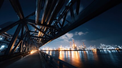 Fototapeta premium Stunning Geometric Industrial Dam Perspective at Night