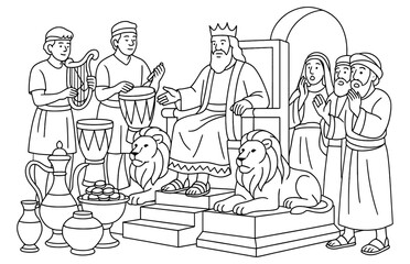 Obraz premium King solomon's treasures scene with musicians and courtiers for historical and educational design