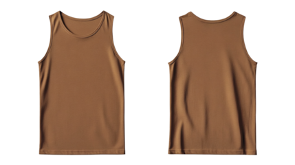 Brown tank top mockup front and back view for design on transparent background