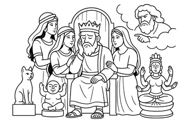 Obraz premium Solomon's regretful choices surrounded by symbolic figures