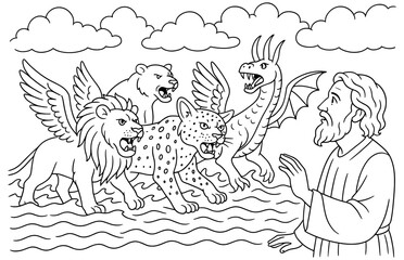 Fototapeta premium Daniel's prophetic beasts depiction - religious concept for educational use