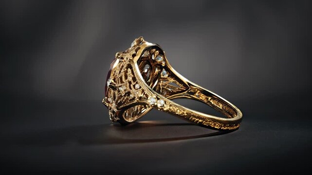 Exquisite vintage ring featuring a large red gemstone and intricate gold band