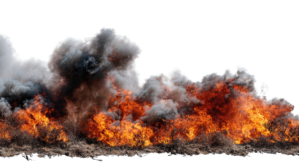 Smoke and flames erupting from the ground, depicting a dramatic explosion. The vivid colors and billowing cloud of smoke create a stunning visual impact.