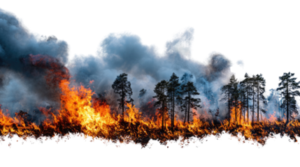 A dramatic scene of a forest fire erupting with flames and smoke, showcasing the power of nature and the impact of wildfires on the environment.