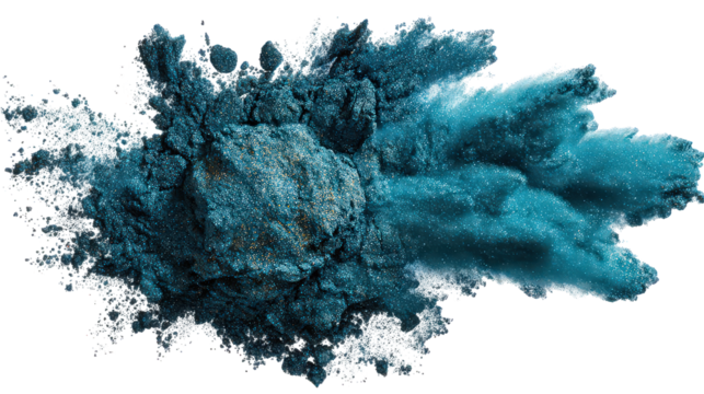 Abstract Teal And Dark Blue Glitter Explosion On Transparent Background