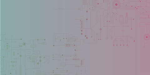 Vector circuit board frame background  and electronic components on gradient backdrop, abstract technology design, modern digital motherboard illustration, minima