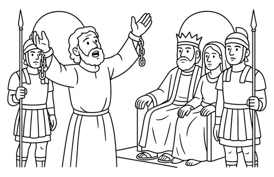 Historical scene depicting paul before agrippa courtroom drama illustration for educational design