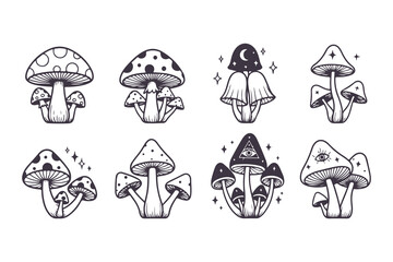 Magic Mushroom Vector Illustration Set