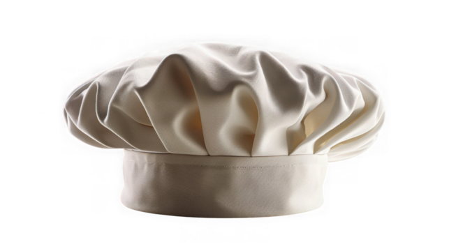 A white chefs hat isolated on a transparent background