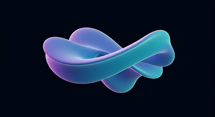 Abstract smooth curved shape with gradient color on dark background render