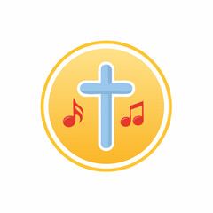 Obraz premium Christian worship music symbol with a cross and song notes. Religious gospel and praise icon.