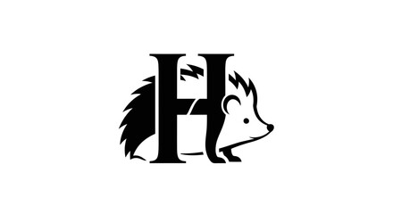 Creative black logo design combining a serif capital letter H with a cute spiky hedgehog animal icon.