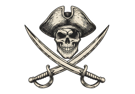 Pirate Skull Crossbones Illustration Isolated on Transparent Background Design
