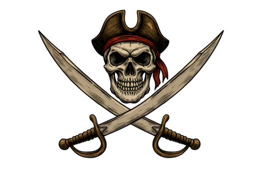 Pirate Skull Illustration With Crossed Swords On Black Isolated Background