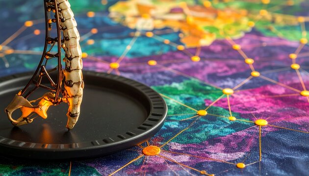 Glowing skeletal structure on dark plate