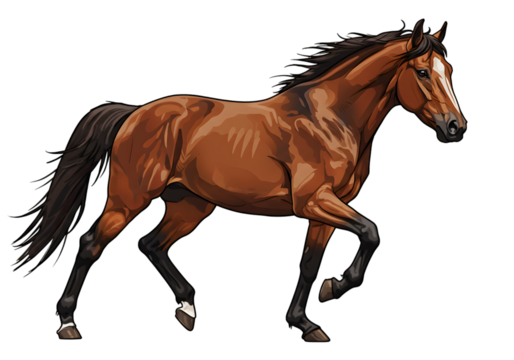 Pixel Art Brown Horse Running in Transparent Background Isolated Photo