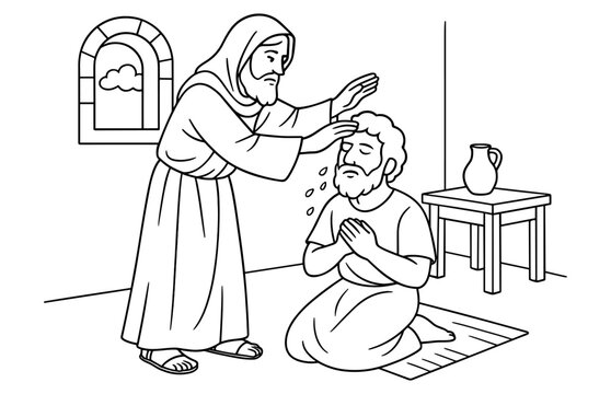 Religious scene of baptism depicting spiritual unity and blessing for faith-based design