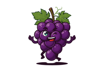 Pixel Art Cartoon Grapes Illustration Smiling and Winking on Black Isolated Background