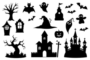 Collection of spooky halloween silhouettes for decorations