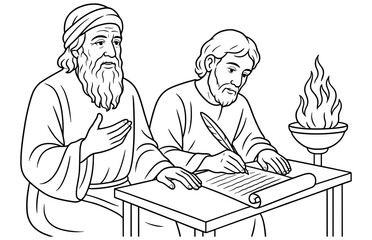 Ancient prophet and scribe scene for historical education and religious studies