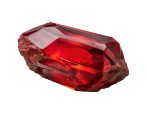 Red ruby crystal gemstone faceted and raw vibrant transparent mineral precious stone isolated on white sparkling and luxurious natural beauty photo realistic style