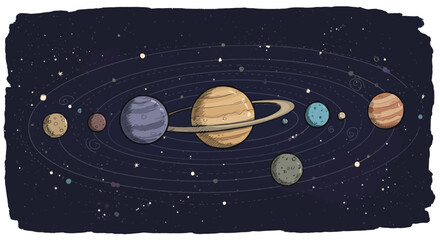 Planetary System Illustration A Colorful Depiction of Celestial Orbits