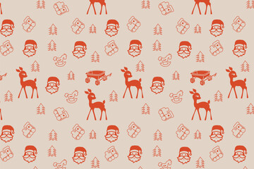Analog Texture Vintage Toys Christmas Seamless Pattern on Soft Pink Background