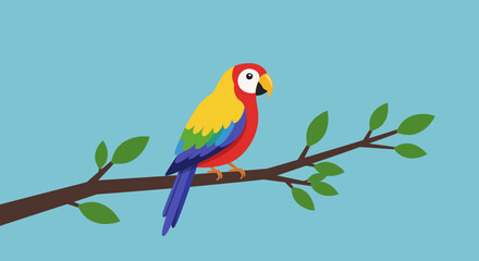 Obraz premium Colorful Parrot Perched on a Branch, Vector Illustration