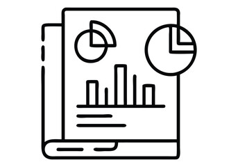 Vector art of open book icon with bar chart and pie chart representing business report and data analysis