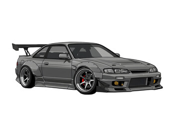 Obraz premium Pixel Art Illustration Of A Grey Sportscar With Black Background For Transportation And Design