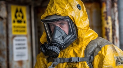 Naklejka premium Hazardous Material Handler in Full Protective Gear for Safety