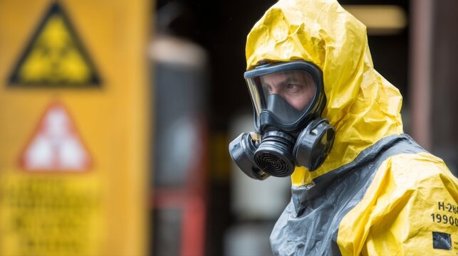 Hazardous Material Handler in Full Protective Gear and Mask