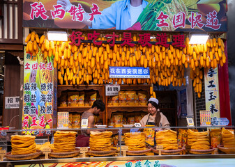 10-23-24, Xian, China. Street food in Muslim quarter of Xian city © Maresol