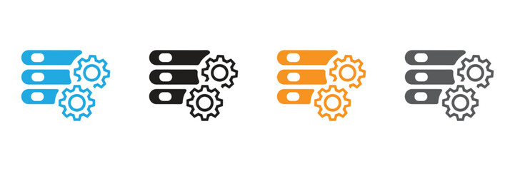 Data Management System Icon Set with Gears