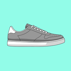 A stylish, modern grey sneaker with white laces and sole, depicted in a clean vector illustration, perfect for fashion, casual wear, or athletic design projects.