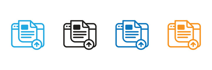 Four Color Variations of a Web Document Upload Icon This image shows four variations of a simple icon depicting a web document being uploaded.