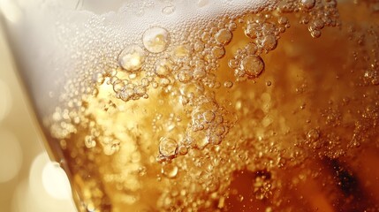 Artistic perspective from the base of a glass as frothy beer pours in, swirling bubbles and liquid dynamics captured, high-speed freeze motion, crisp details