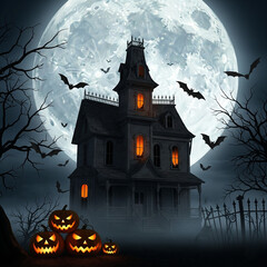 Halloween Haunted House with Pumpkins