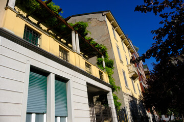 Residential buildings along via Monte Bianco in Milan, Italy