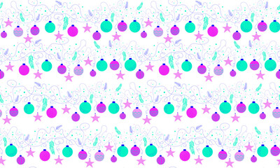 festive season repeating background with colorful decorative stars and hanging garland balls for winter design projects