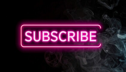 Neon pink subscribe button on a dark background with smoke