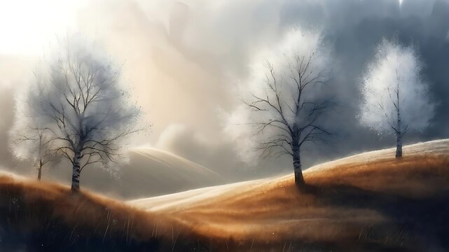 Solitary Trees on Wind-Sculpted Hills — Moody Minimal Landscape