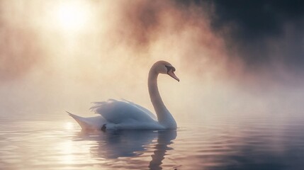 Fototapeta premium Swans in the morning mist