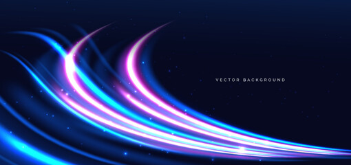 Obraz premium Futuristic speed motion blue and pink glowing on dark background. Movement car backdrop concept.