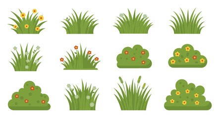 Obraz premium Decorative Garden Grass and Bushes Cartoon Vector Illustration
