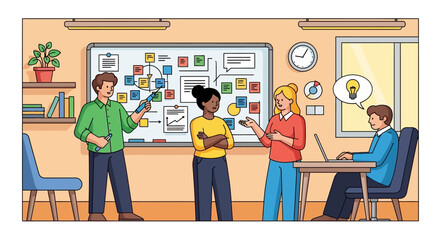 Productive Business Meeting with Diverse Team Members Actively Brainstorming and Strategizing New Ideas for Project Development and Innovation