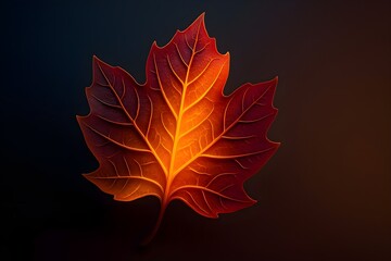 Windows 11 Wallpaper: Single red autumn leaf on dark background with glowing rim light and dramatic seasonal contrast