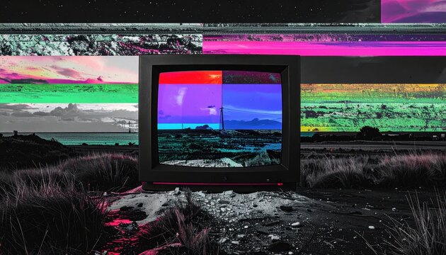 VHS corrupted screen with RGB split and noisy analog texture 