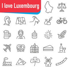 Luxembourg symbols icon set. Suitable for content about Luxembourg culture, history and heritage.