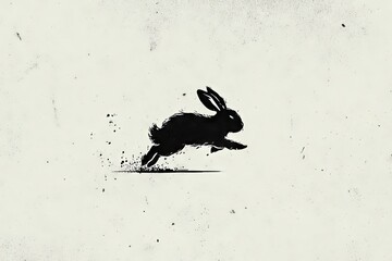Silhouetted rabbit in motion against a textured background.